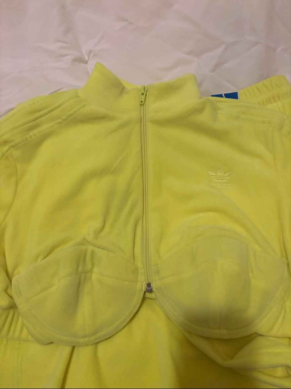 Adidas Jeremy Scott neon Cropped Zip Bra Jacket and Matching Skirt Set - Picture 13 of 16